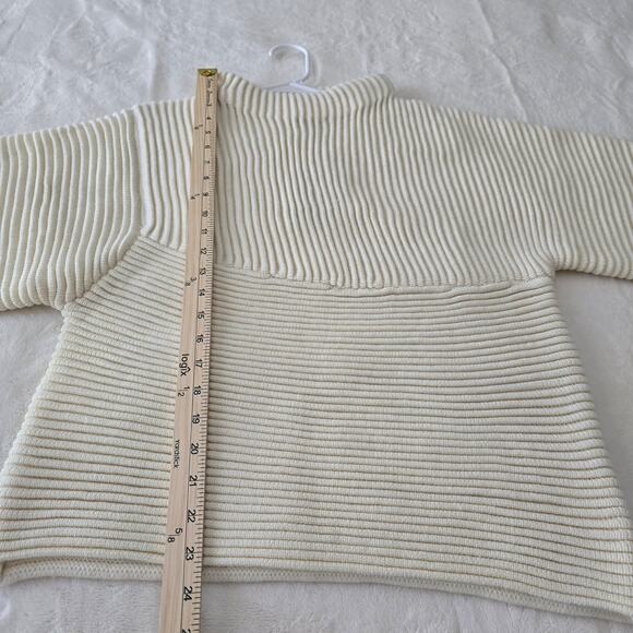 NWT Women's Cream Ribbed Sweater Wool Blend Mock Neck M Minimalist Cozy Neutral - Picture 8 of 8